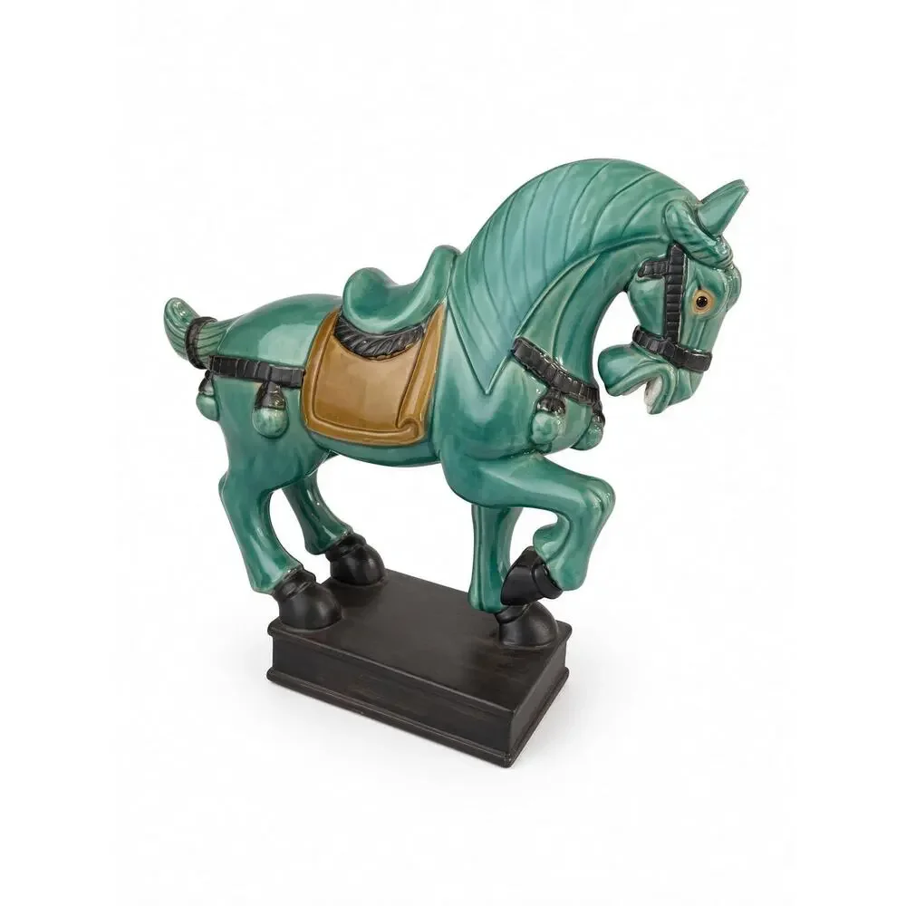 Vintage Green Ceramic Horse Figurine Mid-Century Equestrian Decor